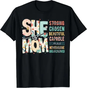 She Is Mom Bible Verses Christian Boho Floral Mothers Day T-Shirt