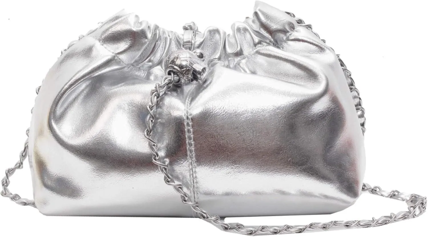 Shiny Bucket Bag for Women, High Gloss PU Leather Crossbody Purse with Drawstring Closure