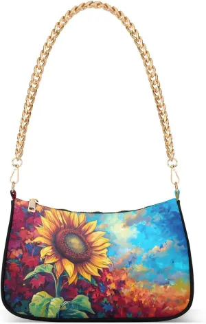 Shoulder Bags for Women Vibrant Sunflower Oil Painting Hobo Tote Handbag Small Clutch Purse with Zipper Closure