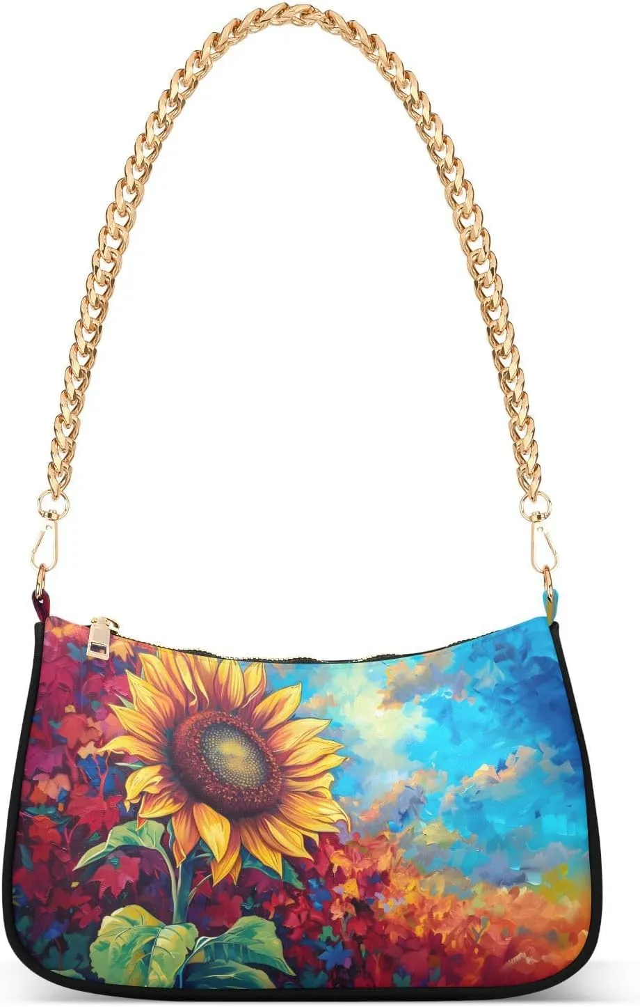 Shoulder Bags for Women Vibrant Sunflower Oil Painting Hobo Tote Handbag Small Clutch Purse with Zipper Closure