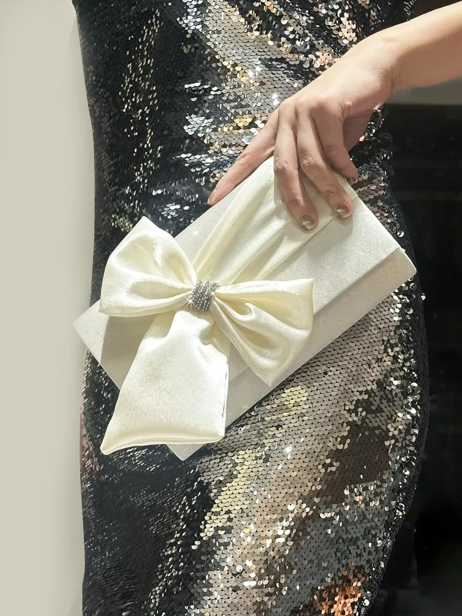 Silk Bow Clutch Purses for Women Rhinestone Evening Handbag Chic Trendy Evening Clutch Bag for Party Prom Wedding 2025