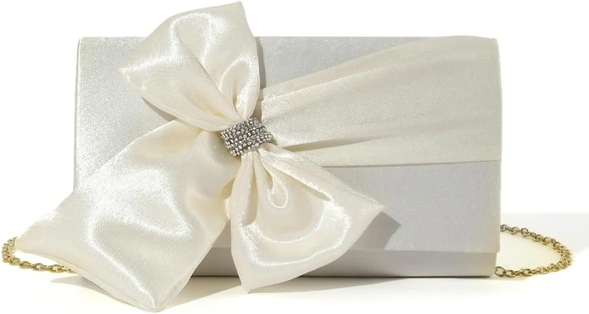 Silk Bow Clutch Purses for Women Rhinestone Evening Handbag Chic Trendy Evening Clutch Bag for Party Prom Wedding 2025