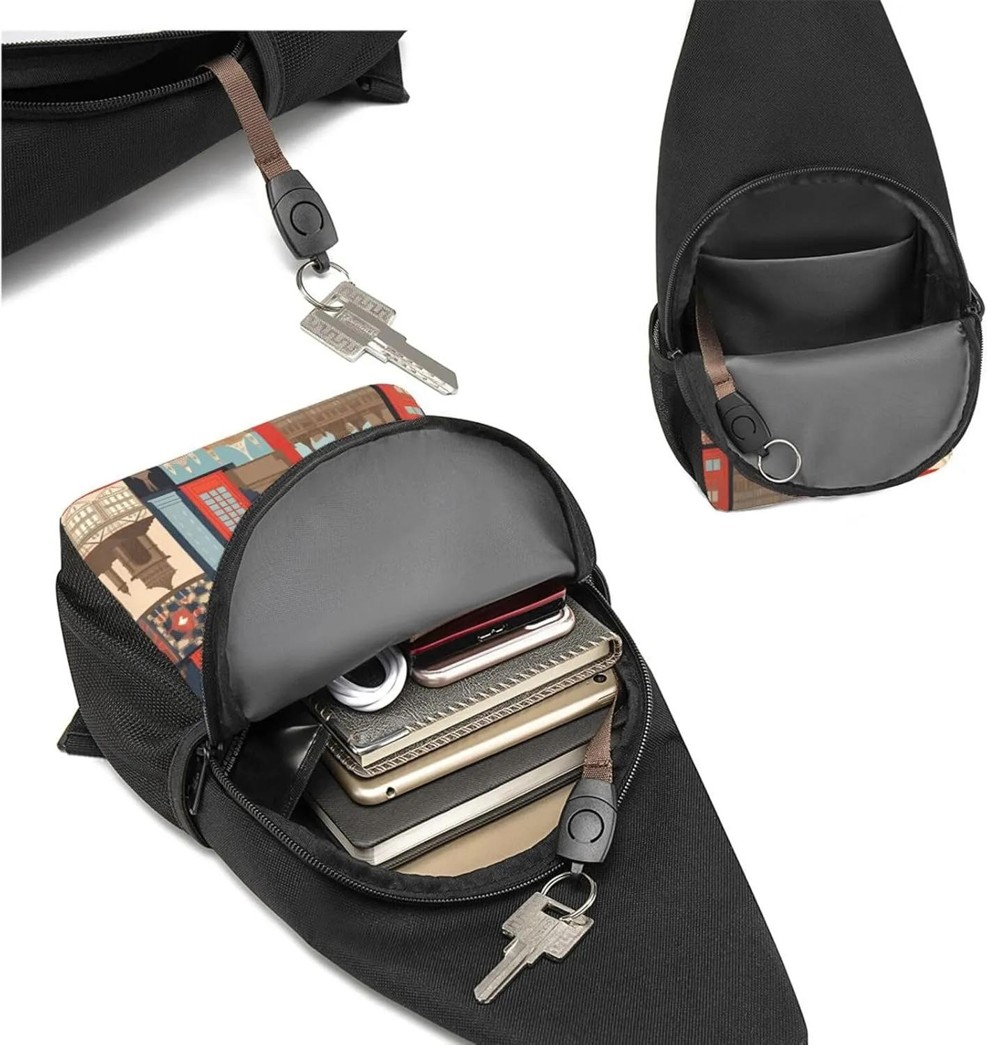 Sling bag for Women Men Trendy Sling Bakpack Casual Chest Bag England Symbols Fanny Pack for Travel Hiking