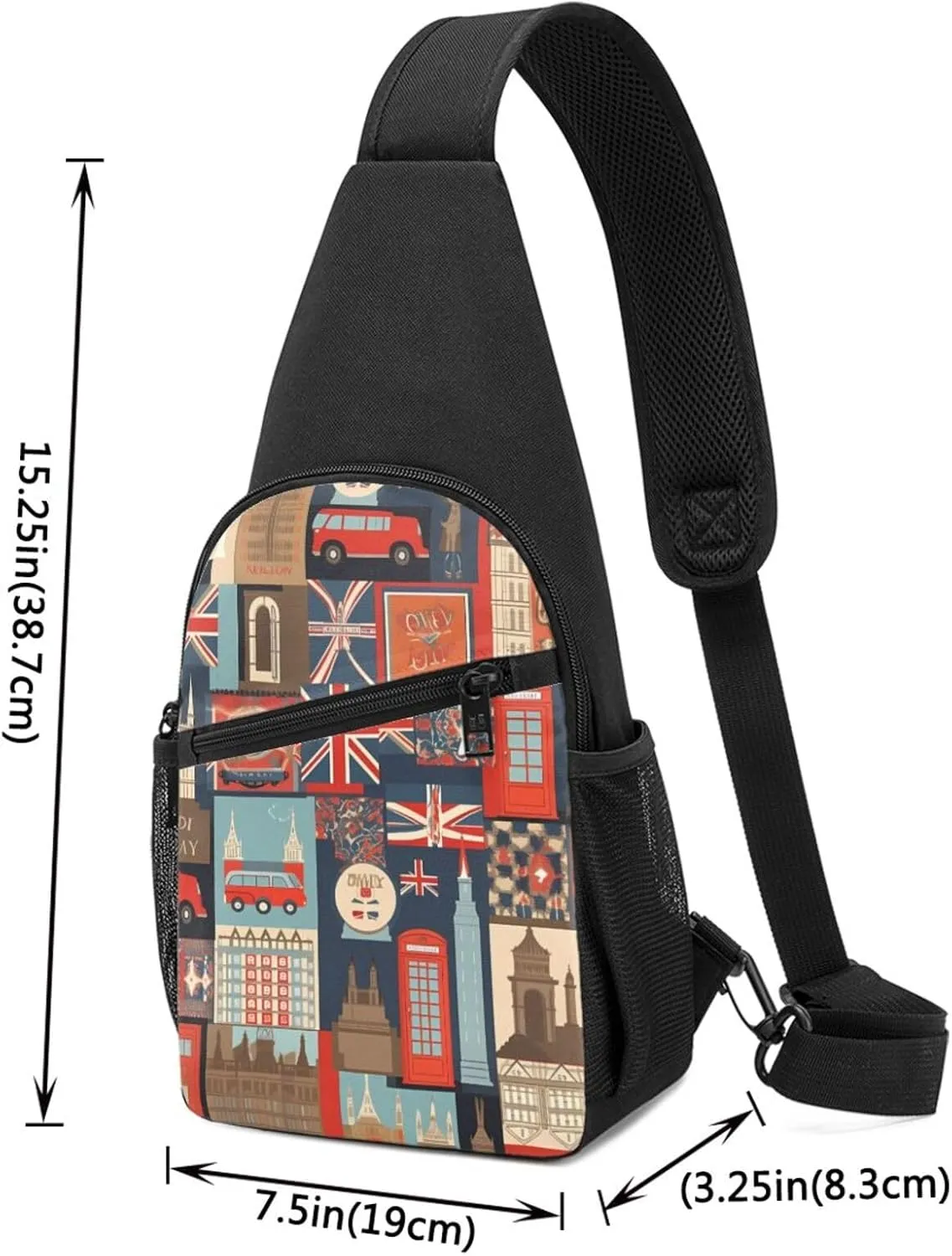Sling bag for Women Men Trendy Sling Bakpack Casual Chest Bag England Symbols Fanny Pack for Travel Hiking