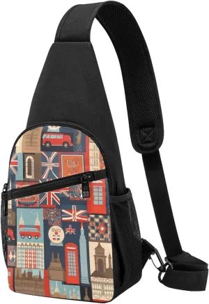 Sling bag for Women Men Trendy Sling Bakpack Casual Chest Bag England Symbols Fanny Pack for Travel Hiking