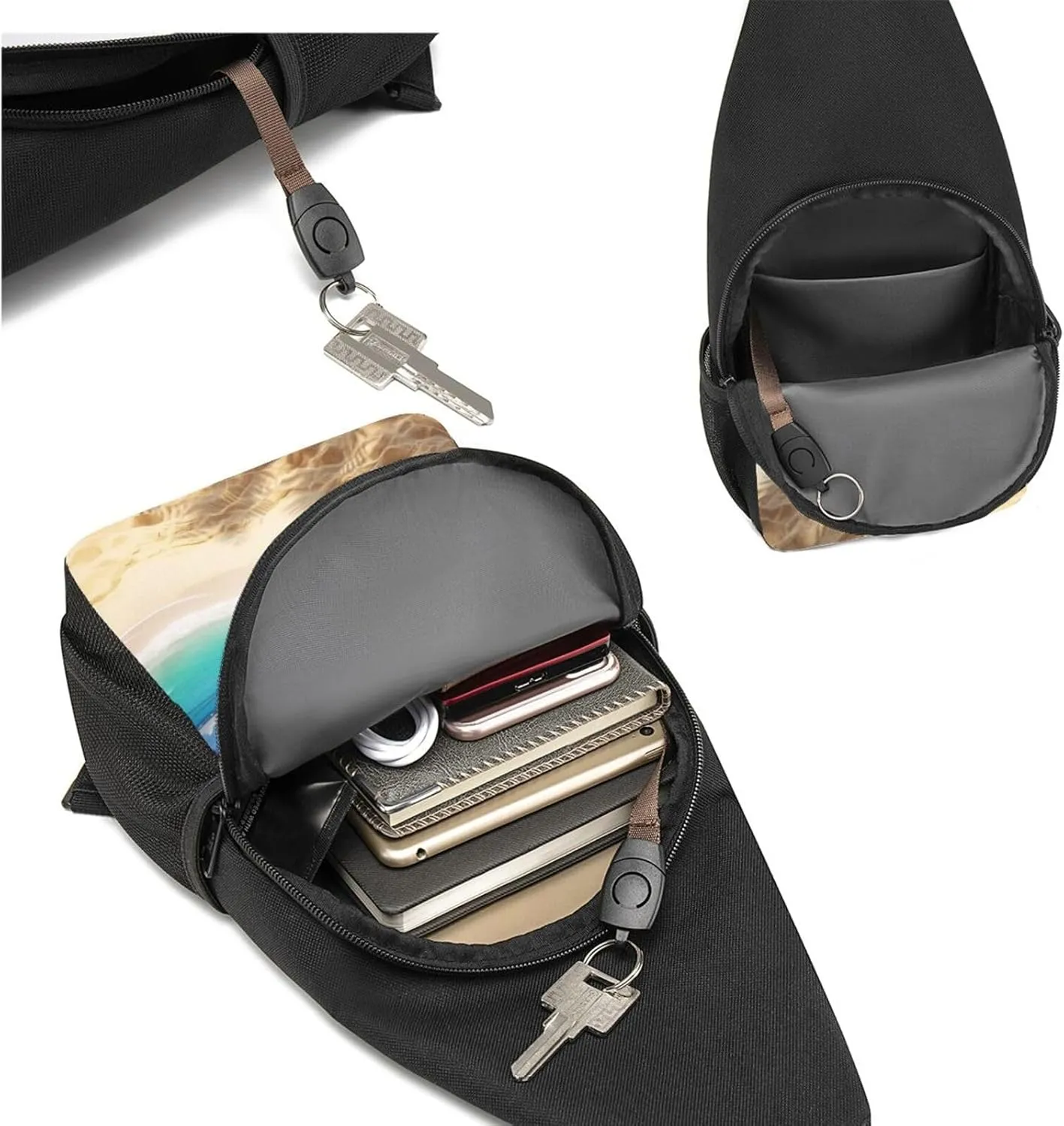Sling bag for Women Men Trendy Sling Bakpack Casual Chest Bag Ocean Sea Beach Palm Leaves Fanny Pack for Travel Hiking
