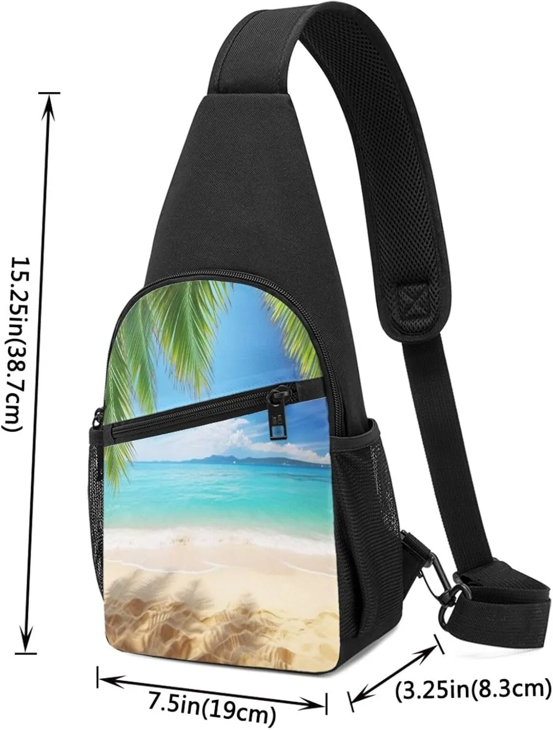 Sling bag for Women Men Trendy Sling Bakpack Casual Chest Bag Ocean Sea Beach Palm Leaves Fanny Pack for Travel Hiking