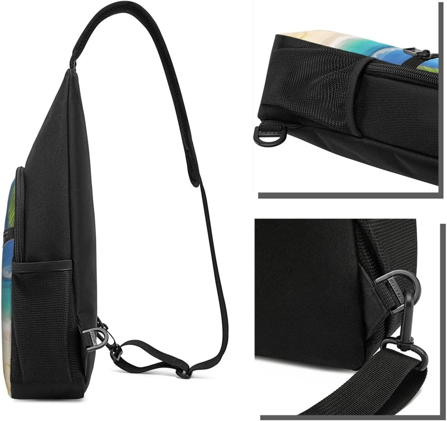 Sling bag for Women Men Trendy Sling Bakpack Casual Chest Bag Ocean Sea Beach Palm Leaves Fanny Pack for Travel Hiking