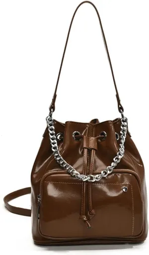 Slouchy PU Leather Bucket Hobo Bags Women Trendy Crescent Crossbody Purse Top-handle Shoulder Satchels Bag Tote Handbag