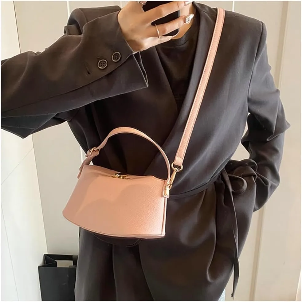 Slouchy PU Leather Crescent Hobo Bags Women Trendy Bucket Crossbody Purse Satchels Shoulder Bag Top-handle Tote Handbag