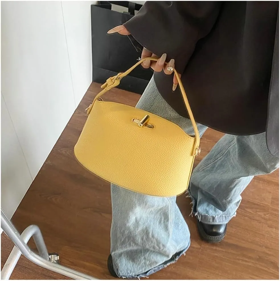 Slouchy PU Leather Crescent Hobo Bags Women Trendy Bucket Crossbody Purse Satchels Shoulder Bag Top-handle Tote Handbag