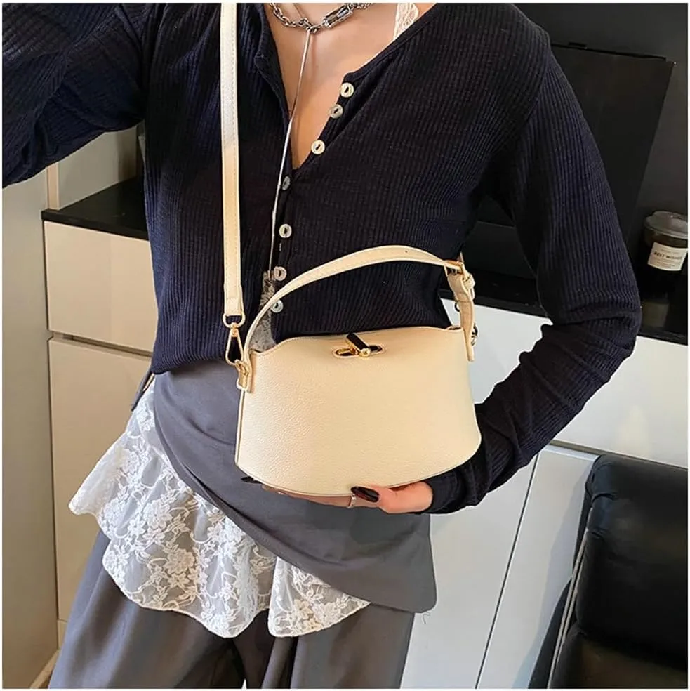 Slouchy PU Leather Crescent Hobo Bags Women Trendy Bucket Crossbody Purse Satchels Shoulder Bag Top-handle Tote Handbag
