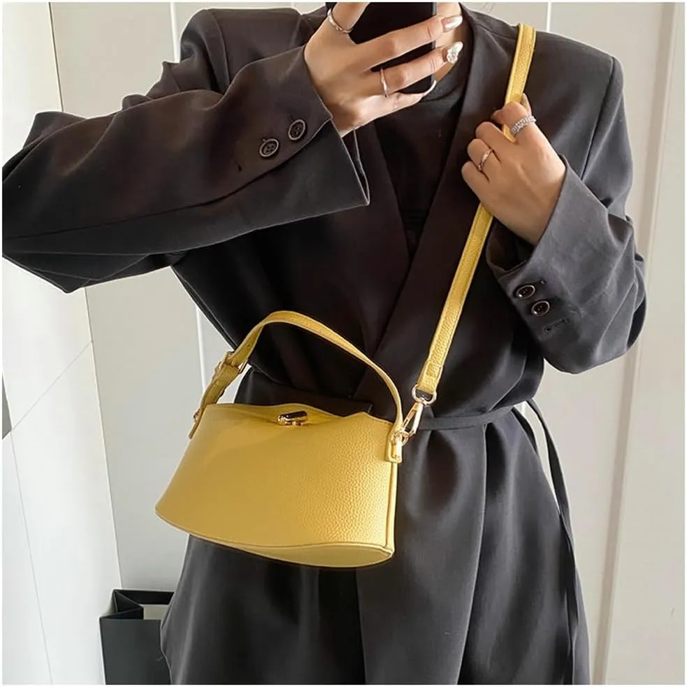 Slouchy PU Leather Crescent Hobo Bags Women Trendy Bucket Crossbody Purse Satchels Shoulder Bag Top-handle Tote Handbag
