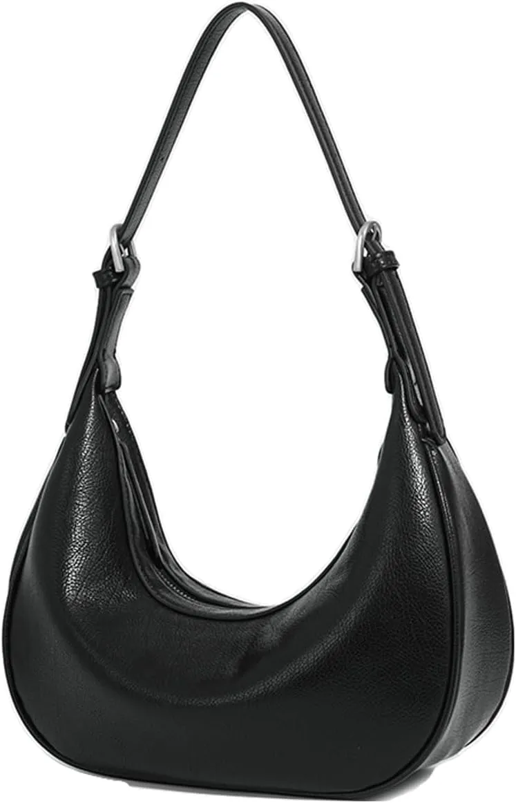 Slouchy PU Leather Crescent Hobo Bags Women Trendy Underarm Crossbody Purse Satchels Shoulder Bag Top-handle Tote Handbag