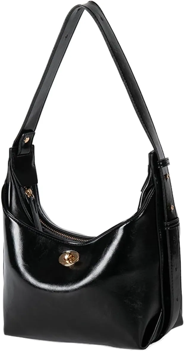 Slouchy PU Leather Crescent Hobo Bags Women Trendy Underarm Crossbody Purse Shoulder Bag Satchels Top-handle Tote Handbag