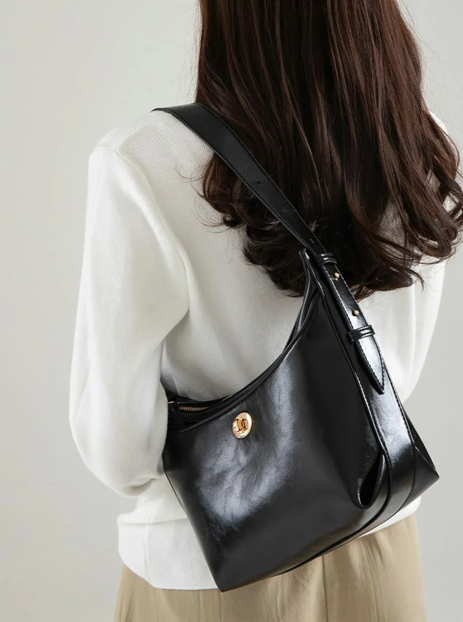 Slouchy PU Leather Crescent Hobo Bags Women Trendy Underarm Crossbody Purse Shoulder Bag Satchels Top-handle Tote Handbag