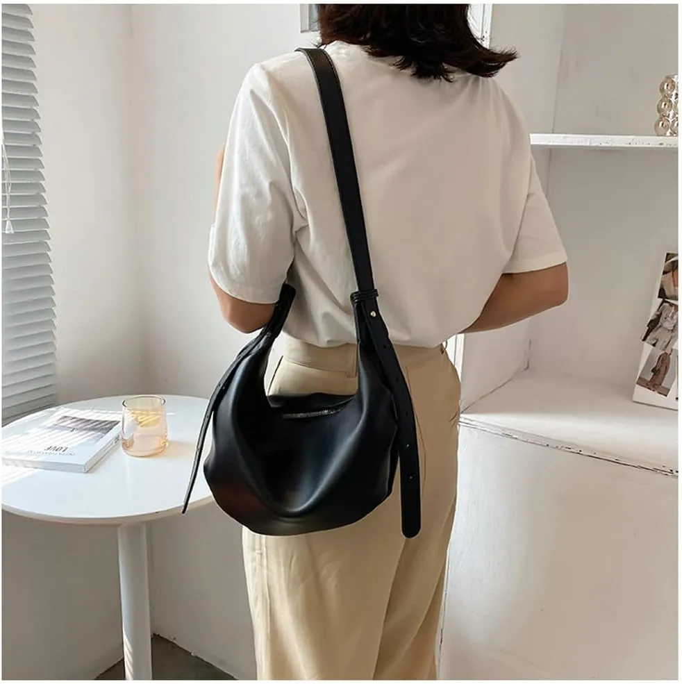 Slouchy PU Leather Crescent Hobo Bags Women Underarm Crossbody Purse Trendy Satchels Shoulder Bag Top-handle Tote Handbag