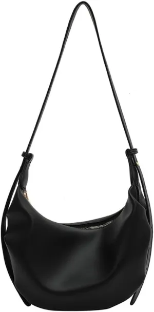 Slouchy PU Leather Crescent Hobo Bags Women Underarm Crossbody Purse Trendy Satchels Shoulder Bag Top-handle Tote Handbag