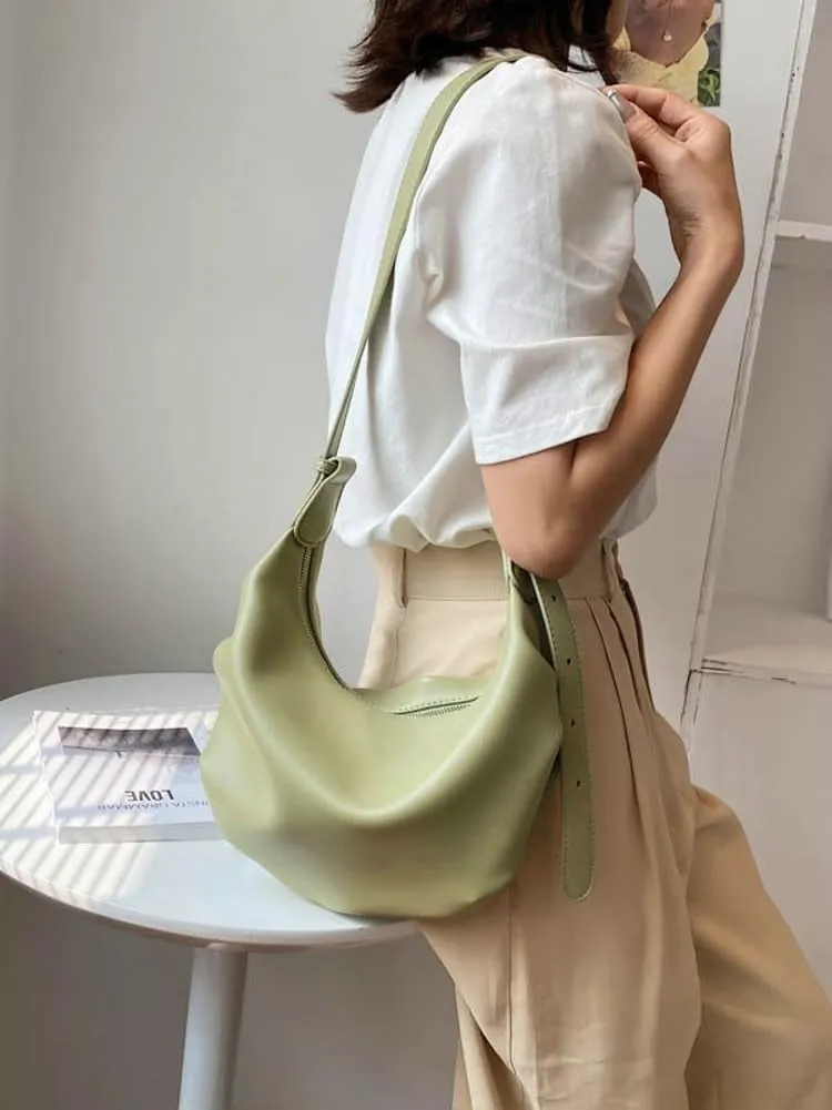 Slouchy PU Leather Crescent Hobo Bags Women Underarm Crossbody Purse Trendy Satchels Shoulder Bag Top-handle Tote Handbag