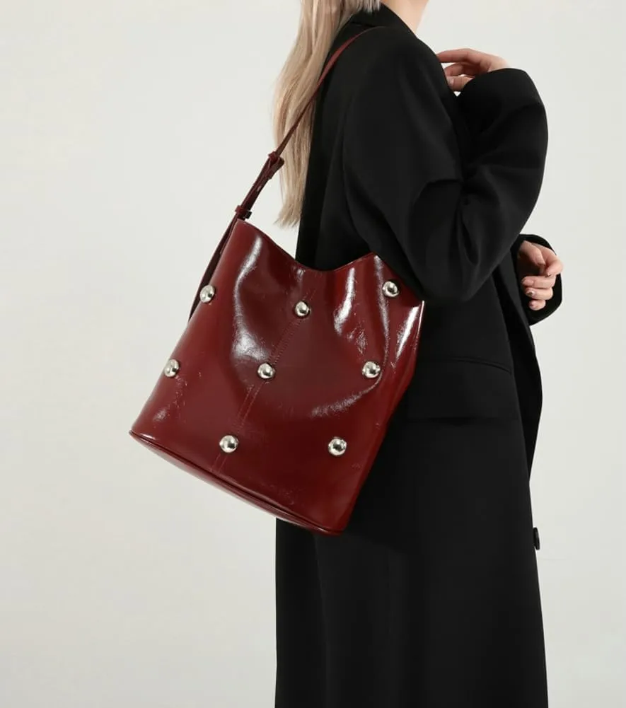 Slouchy PU Leather Hobo Bags Women Trendy Shoulder Bag Crescent Crossbody Phone Purse Cute Rivet Satchels Tote Handbag