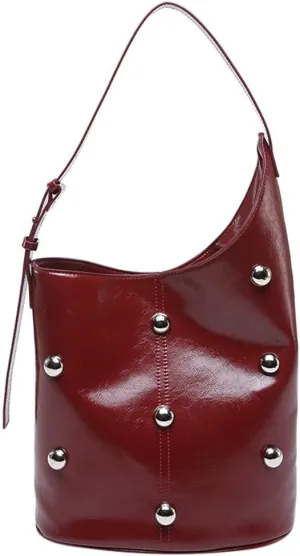 Slouchy PU Leather Hobo Bags Women Trendy Shoulder Bag Crescent Crossbody Phone Purse Cute Rivet Satchels Tote Handbag