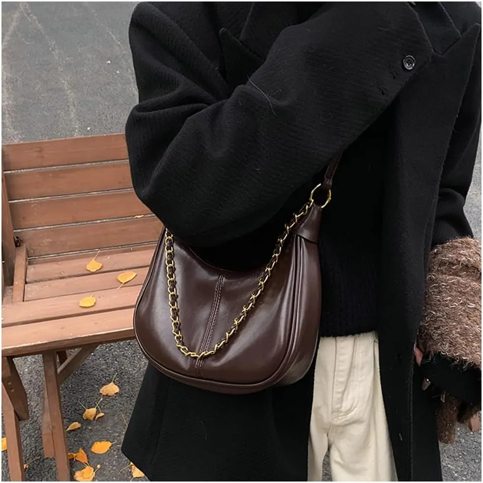 Slouchy PU Leather Hobo Bags Women Trendy Shoulder Bag Crescent Crossbody Phone Purse Cute Satchels Tote Handbag 2024