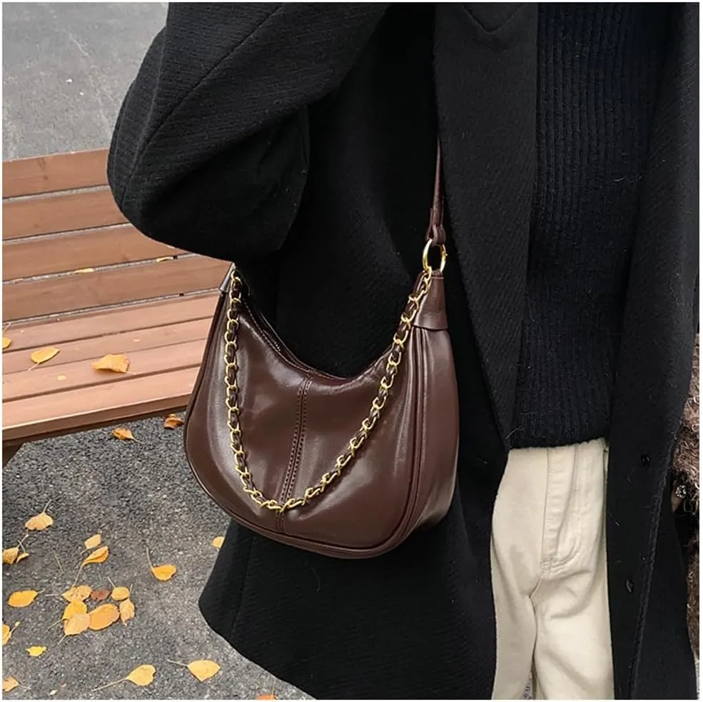 Slouchy PU Leather Hobo Bags Women Trendy Shoulder Bag Crescent Crossbody Phone Purse Cute Satchels Tote Handbag 2024