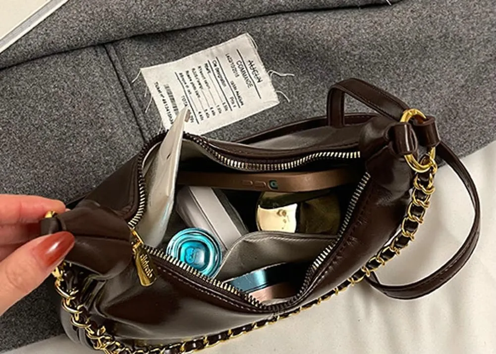Slouchy PU Leather Hobo Bags Women Trendy Shoulder Bag Crescent Crossbody Phone Purse Cute Satchels Tote Handbag 2024
