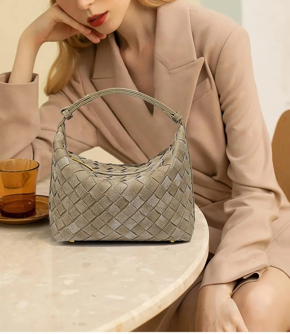 Slouchy Suede Hobo Bags Women Trendy Woven Suede Box Purse Crossbody Crescent Shoulder Satchel Bag Top Handle Tote Handbag