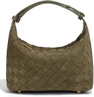 Slouchy Suede Hobo Bags Women Trendy Woven Suede Box Purse Crossbody Crescent Shoulder Satchel Bag Top Handle Tote Handbag