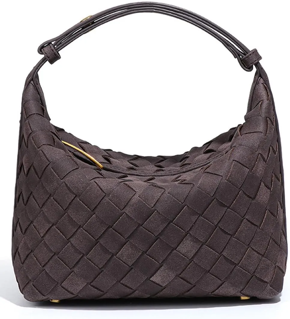 Slouchy Suede Hobo Bags Women Trendy Woven Suede Box Purse Crossbody Crescent Shoulder Satchel Bag Top Handle Tote Handbag