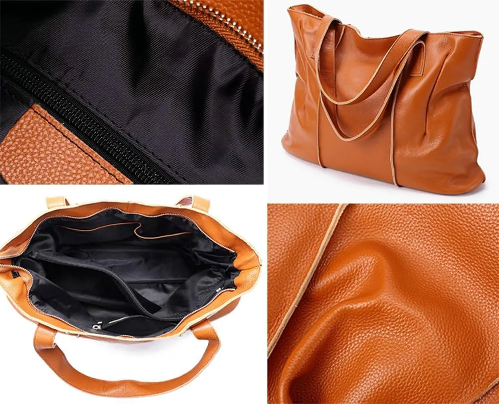 Soft Genuine Leather Tote Bags for Women Large Capacity Handbags Ladies Top Handle Satchel Trendy Working Shoulder Bags