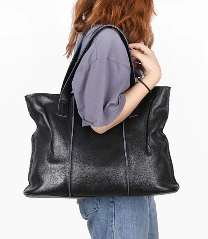 Soft Genuine Leather Tote Bags for Women Large Capacity Handbags Ladies Top Handle Satchel Trendy Working Shoulder Bags