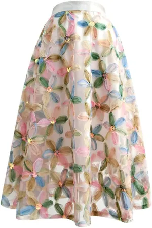 Spring Summer Chic Elegant Women High Waisted Pleated Midi Tulle Skirt