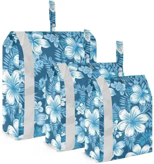 SPRIPORT Hawaii Blue Flowers 3 Set Compression Packing Cubes for Travel Lightweight Luggage Organizer Bags for Carry on Suitcase Travel Cubes for Man Woman Clothes