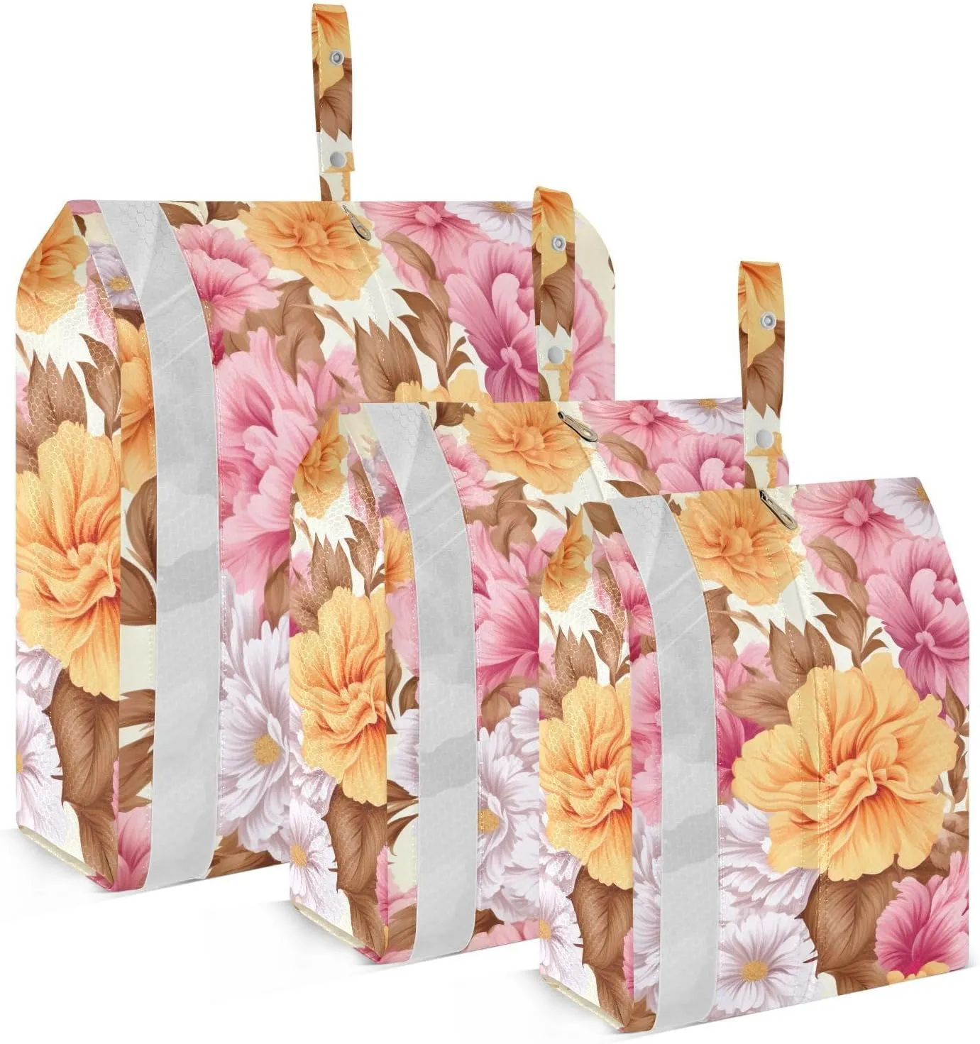 SPRIPORT Orange Pink Flowers 3 Set Compression Packing Cubes for Travel Lightweight Luggage Organizer Bags for Carry on Suitcase Travel Essentials for Woman Man Clothes Vacation