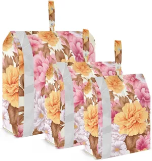 SPRIPORT Orange Pink Flowers 3 Set Compression Packing Cubes for Travel Lightweight Luggage Organizer Bags for Carry on Suitcase Travel Essentials for Woman Man Clothes Vacation