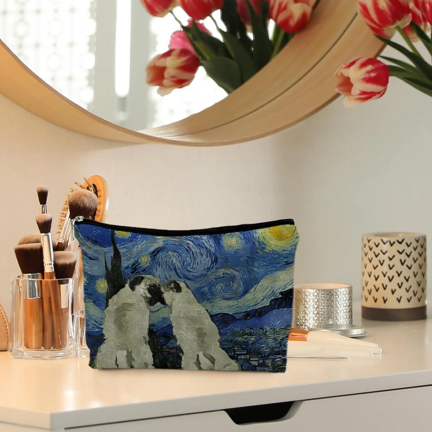 Starry Night Pug Makeup Bag, Pug Gifts for Pug Lovers, Pug Mom Gifts, Pug Stuff, Dog Makeup Bag,