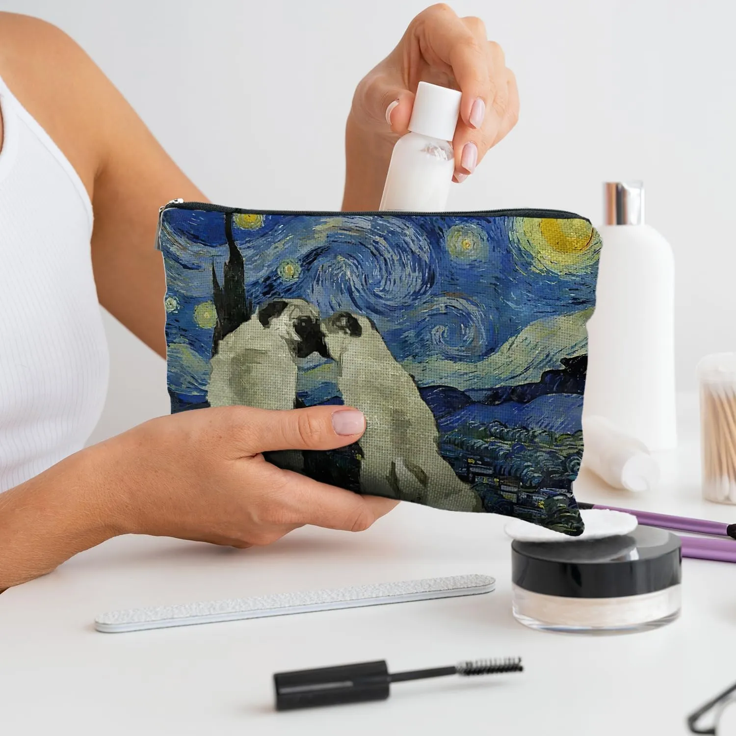 Starry Night Pug Makeup Bag, Pug Gifts for Pug Lovers, Pug Mom Gifts, Pug Stuff, Dog Makeup Bag,