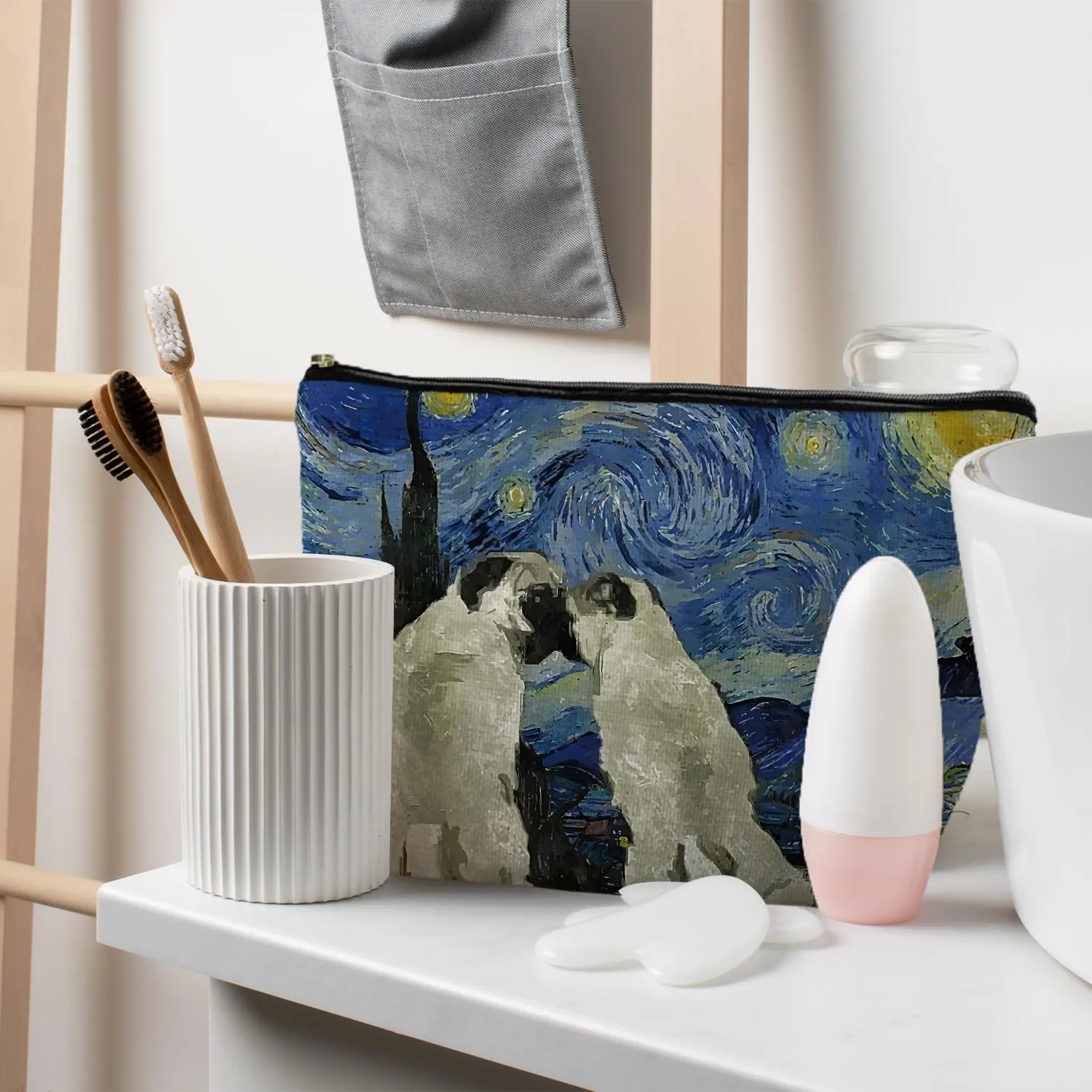 Starry Night Pug Makeup Bag, Pug Gifts for Pug Lovers, Pug Mom Gifts, Pug Stuff, Dog Makeup Bag,