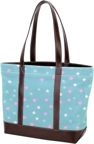 Stars and Moon-1240 Tote Bags Durable Leather Canvas Purses and Handbags for Women Top Handle Shoulder Satchel Hobo Bags