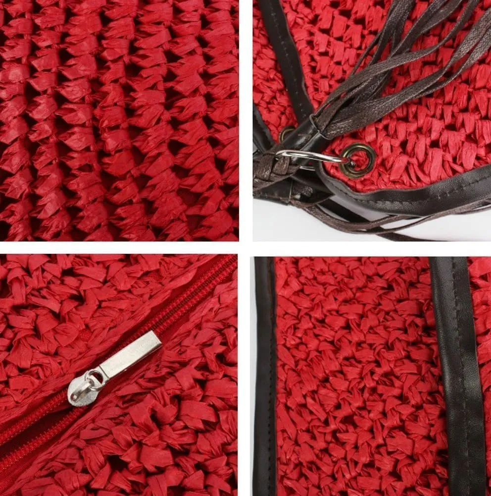 Straw Bag for Women Large Handwoven Bucket Tote with Tassel Purse Summer Beach Handbag Woven Boho Shoulder hobo bag