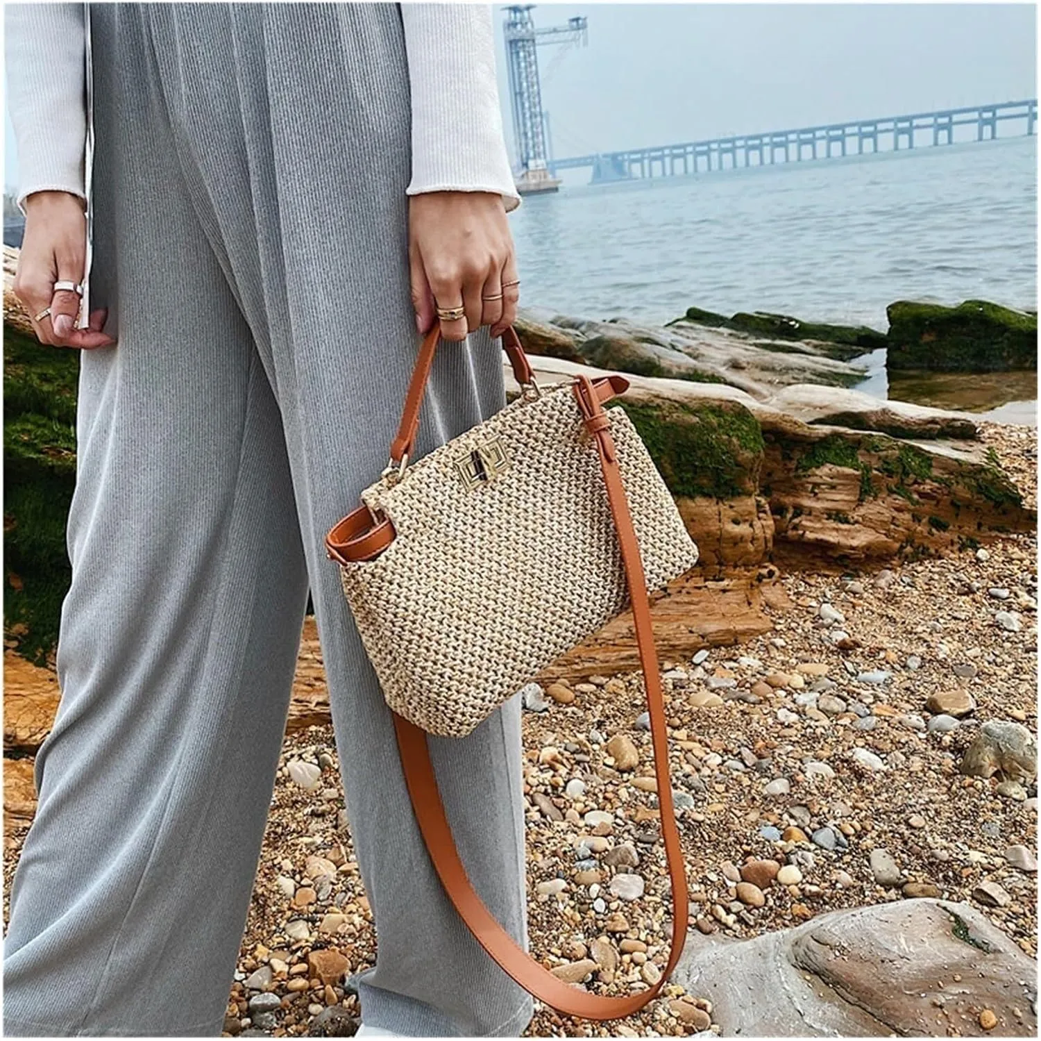 Straw Purses for Women 2024 Beach Bag for Women Small Tote Bag Straw Shoulder Bag Chic Handbag Satchel Crossbody Bag Purses