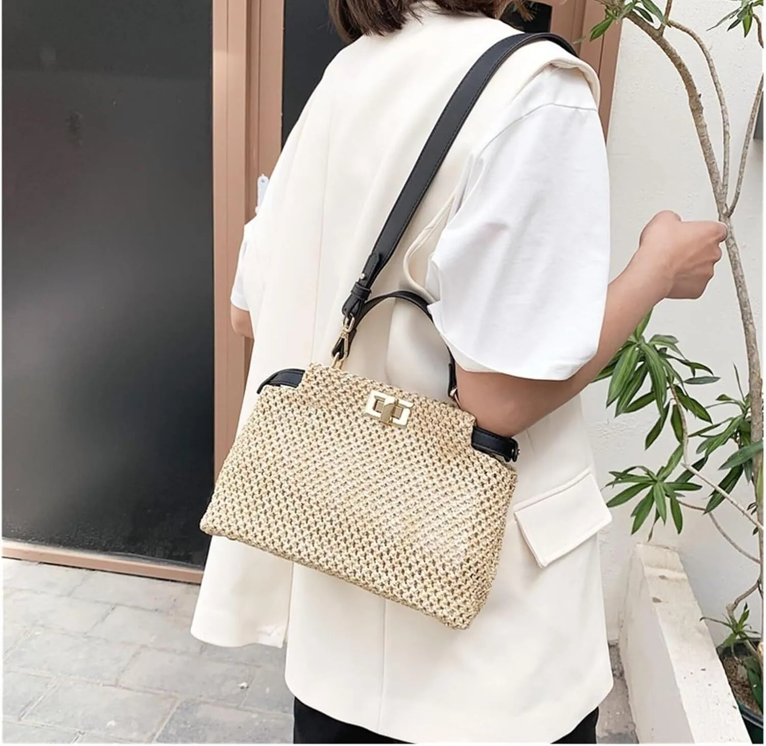 Straw Purses for Women 2024 Beach Bag for Women Small Tote Bag Straw Shoulder Bag Chic Handbag Satchel Crossbody Bag Purses