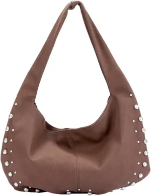 Suede Hobo Bag Rivet Suede Tote Bag Retro Suede Bag Slouchy Suede Shoulder Bag for Women Ladies Suede Purses Evening Handbag