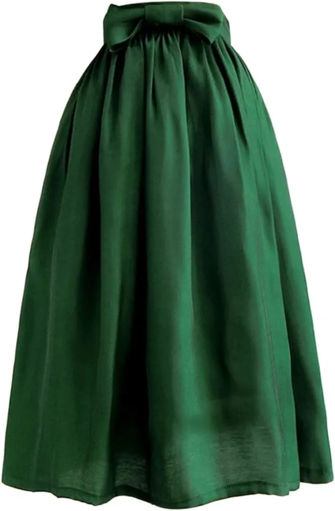 Summer Female Vintage Chic Clothes High Waisted Pleated Midi Tulle Skirt Bow