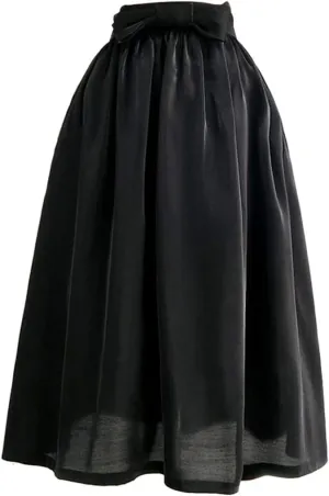 Summer Female Vintage Chic Clothes High Waisted Pleated Midi Tulle Skirt Bow