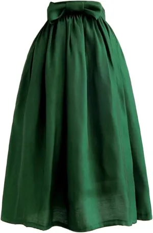 Summer Female Vintage Chic Clothes High Waisted Pleated Midi Tulle Skirt Bow