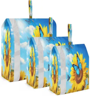 Sunflower Blue Butterfly Sky Compression Packing Cubes Luggage Organizer Bags for Travel Suitcase Organizer for Carry on Suitcases