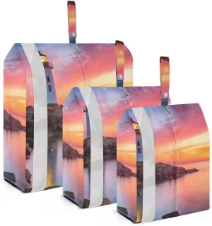 Sunrise Lighthouse Packing Cubes Set of 3, Lightweight Travel Luggage Organizers Foldable Bags for Easy Packing and Organization